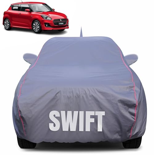 Image of 100% Waterproof Car Body Cover for Maruti Suzuki Swift (2012-2017) Mirror Pocket (Heat & UV Resistant, Triple Stitched, Soft Lining, Bottom Elastic & Piping) Grey