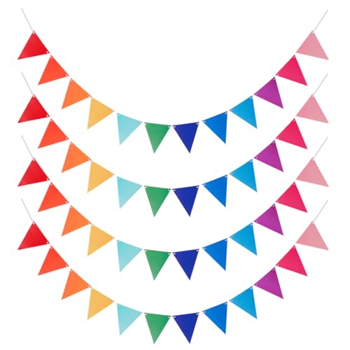 SGERUFZ 4 Pcs Guirnalda Banderines Multicolor de Decoración para Cumpleaños Boda Escuela Fiesta al Aire Libre Bandera Banderín de Tela de Imitación Cáñamo