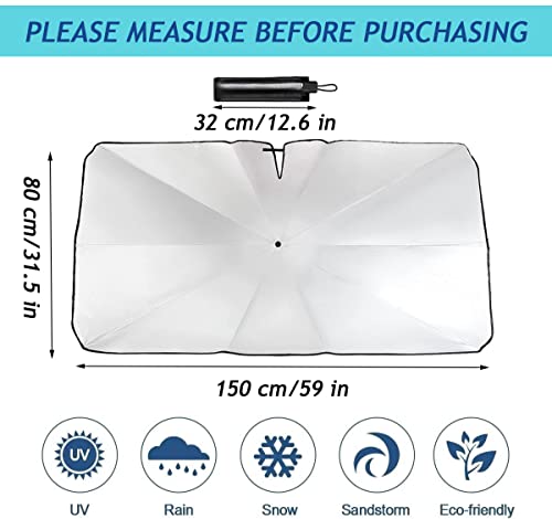 Auto Windschutzscheibe Sonnenschutz Regenschirm, Faltbarer Sonnenschutz Auto Frontscheibe, UV-Schutz Sonnenschirm für die Windschutzscheibe für die meisten Autos (150 x 80 cm), Personenkraftwagen
