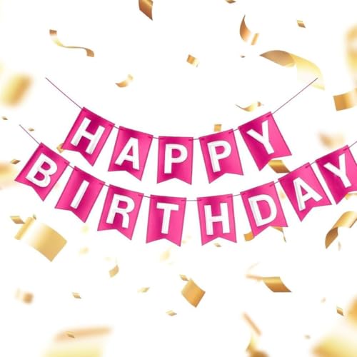 Image of Wanna Party Metallic Pink Happy Birthday Banner,Pink and Silver Party Decorations Sign for Birthday Decor,Backdrop for Birthday Decoration Items for Kids & Adults (Paper)