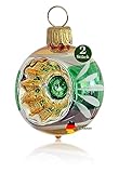 4 cm Durchmesser Thüringer Weihnacht 52-033 Christbaumkugel mit Reflex, 4 cm, Nostalgie-Stil, grün/Gold, 2 Stück