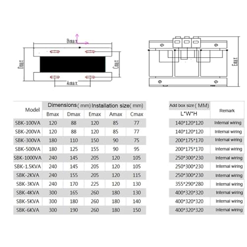 Transformateur d'isolement triphasé SBK-500VA type sec basse fréquence 380V 220V 200V 110V