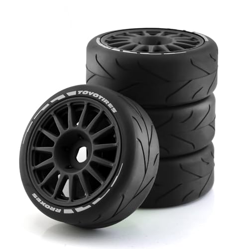 Chanmoo 1/8 RC On Road Car Tires And Wheels Rims 17mm Hex 103mm Rubber Rally Tyres For 1:8 Scale RC On-Road Racing Car HPI WR8 HSP Hobao ARRMA Redcat Losi Kyosho VRX RC Rally Drift Car 4PCS (Black A)