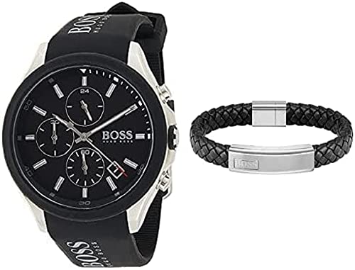 Montre chronographe et bracelet en cuir noir BOSS pour homme élégant