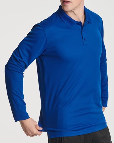 Real Essentials 3 Pack Men's Dry Fit Long-Sleeve Active Polo Shirt Casual Performance Golf (Available in Big & Tall)4