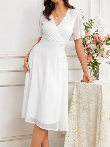 Image of Women's Summer Elegant Chiffon Wrap V Neck Aline Dress