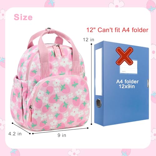 Image of Bluboon Toddler Backpack for Girls Boys 2-4 Cute 12 inch Preschool Kindergarten Backpacks Kids Daycare Bags School Travel (Pink Strawberry Flower - Pink, Age 2-4 (12 inch H not Fit A4 Folder))