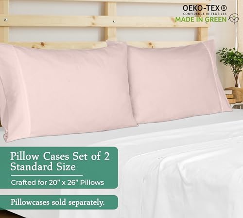 Image of Royale Linens Standard Pillowcase Set of 2 - Bed Pillow Cover - 20 inchx26 inch - Pink Pillowcases - 1800 Brushed Microfiber, Wrinkle & Fade Resistant - Soft & Cozy- Standard Size Pillow Case (STD, Pink)