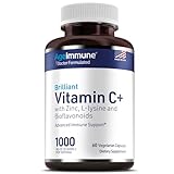 AgeImmune Vitamin C 1000mg Complex with L-Lysine 500mg, Zinc 12mg, Bioflavonoids 300mg. Doctor Formulated Magnesium Stearate Free Supplements for Healthy Immune System Support.(1)