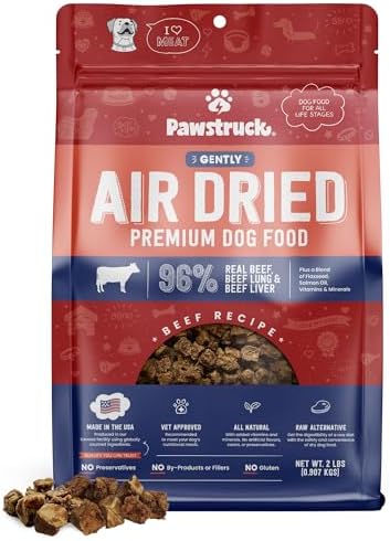 Pawstruck All Natural Air Dried Dog Food w/Real Beef – Grain Free, Made in USA, Non-GMO & Vet Recommended – High Protein Limited Ingredient Wholesome Full-Feed – for All Breeds & Ages – 2lb Bag