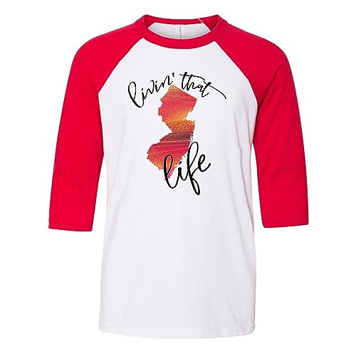 Livin' That New Jersey Life Kids Three-Quarter Raglan Sleeve Baseball Shirt Youth Large White/Red