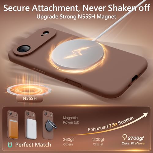 Image of FireNova Magnetic for iPhone Air Case, Compatible with MagSafe, [Integrated Silicone Camera Control Button] [Camera Protection] Microfiber Lining Phone Case for iPhone 17 Air, 6.5 inch, Light Brown