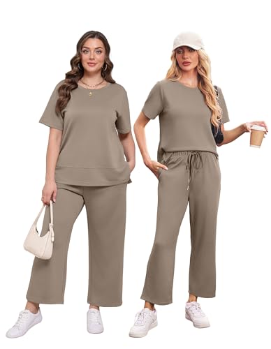 Image of XIEERDUO Women's Side Slit Lounge Sets 2026 Fashion 2 Piece Travel Outfits Cozy Loungewear Wide Leg Tracksuits S-3XL