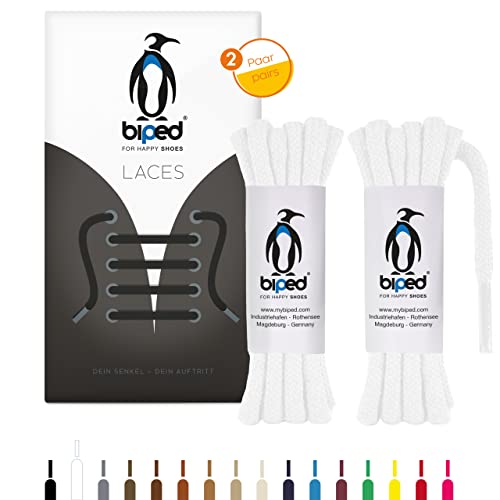 biped LACES 2 Paar runde Schnürsenkel aus Baumwolle ø 5 mm extra dick - reißfeste Qualitäts- Schuhbänder für Lederschuhe, Boots, Stiefel und Sportschuhe - made in EU z2902(weiß,140 cm) Cover