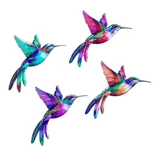 AHYS Metal Hummingbird Decor - 4 Pack Colorful Hummingbird Wall Art Indoor Outdoor Wall Decorations for Home Garden Yard Living Room Bedroom