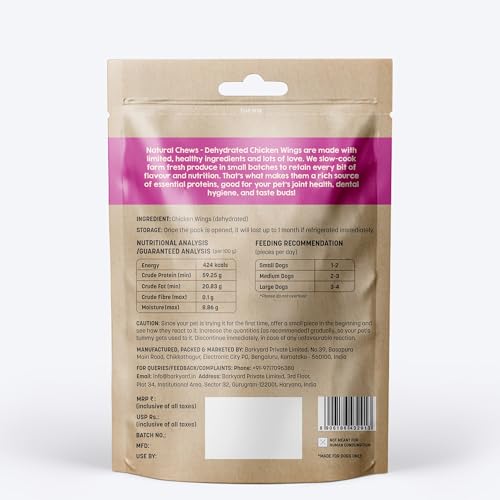 Image of HUFT Natural Chews - Dehydrated Chicken Wings for Dogs - 70 gm (Pack of 2) | Single-Ingredient, High-Protein Dog Treats | Grain-Free, Preservative-Free Chews | Supports Joint Health & Dental Hygiene