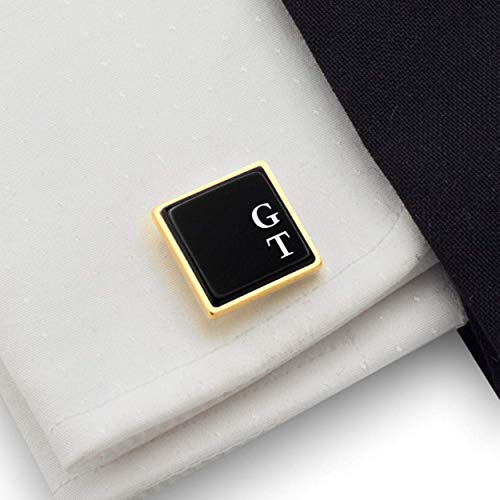 Mancuernillas de oro grabadas con iniciales en ónix miniatura 6