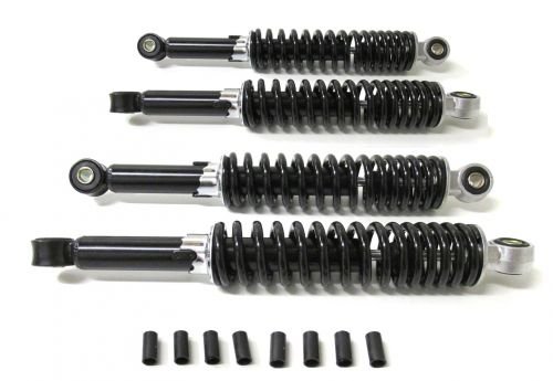 4x Schwarzes Stoßdämpfer Tieferlegung Set passend für Simson Schwalbe, Sperber, Habicht – 30cm und 32cm, Hydraulisch gefedert, 5-fach verstellbar, inkl. 8mm Reduzierhülsen