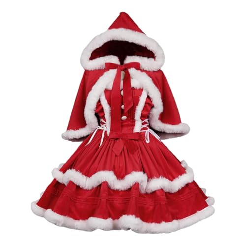 Generisch Vestido de maternidad de punto de Caperucita Roja, disfraz de Navidad, vestido para niñas, disfraz de Papá Noel, vestido con tirantes con capa, vestido maxi con abertura, rojo, L