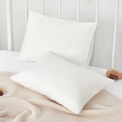 Image of TILLYOU Toddler Pillowcase 2 Pack with Envelope Closure,13 inch x 18 inch Silky Soft Microfiber Travel Kids Pillow Cases for Boys and Girls,Pure White