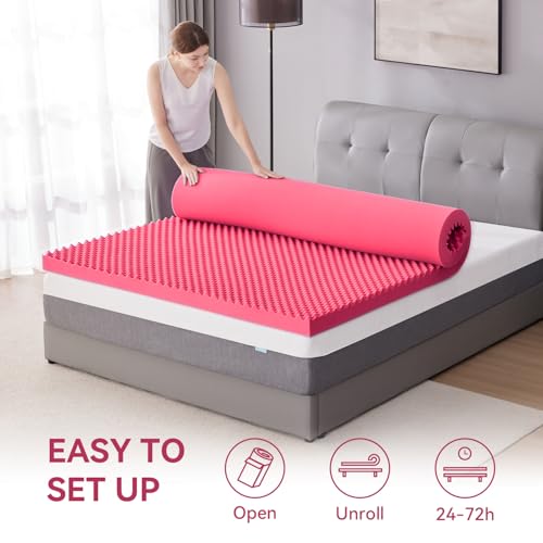 SINWEEK 2 Inch Egg Crate Memory Foam Mattress Topper Twin Size, Soft Mattress Pad for Back Pain Relief, Bed Topper, CertiPUR-US Certified, Pink