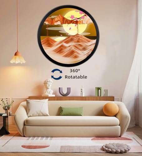 Image of Oneshow Moving Sand Art 3D Dynamic Sandscape Wall Hanging 360Rotate, Glass Crafts Solid Wood Frame for Meditation Home Office Decoration Relaxing Mood Birthday Father's Day Gifts (17.3 in-Orange)
