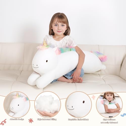 Image of MMguai 40inch Jumbo Unicorn Stuffed Animal, Giant Rainbow Unicorn Stuffy Long Body Pillow Plush Toy, Large Soft Unicorns Plushies Gift for Kids Boy Girl, Birthday, Christmas
