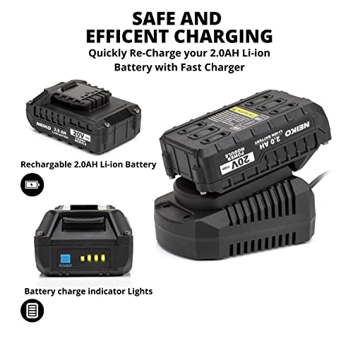 Neiko 02651A Nail Gun Battery Powered Cordless Brad Nailer & Stapler, 18 Gauge, 2 In 1 Rechargeable Staple Gun & Battery Powered Nail, Cordless Nail Gun, 20V 2.0Ah, Electric Cordless Finish Nailer #TOP3