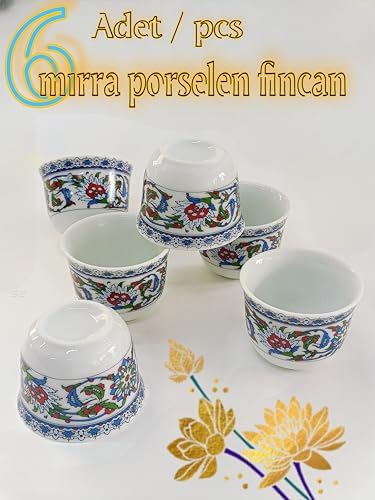Bitkisel Çini Renkli Model Desenli Porselen Mirra Set 6 Adet Mırra Cup Porcelain 6 Pieces - Görsel 3
