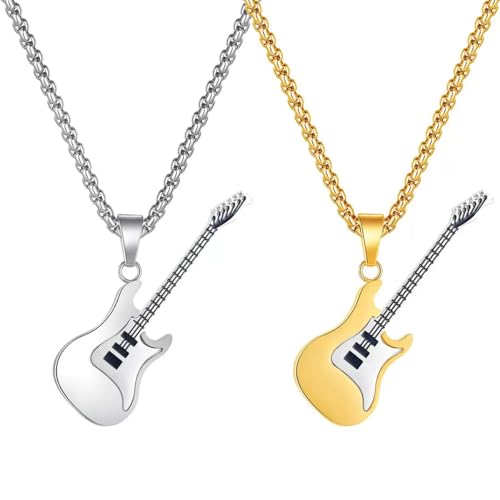 Collier guitare electrique anti ternissement pendentif basse robuste pour homme femme