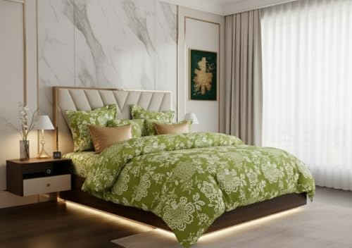 Image of 400TC Glace Cotton King Size Duvet Cover || Comforter Cover || Rajai Cover || Quilt Cover Double Bed with Zipper (90 inch x 100 inch inch, Aarchid Green)