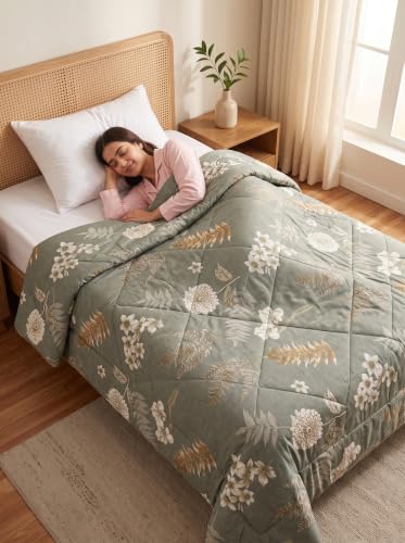 Image of Mafatlal 120 GSM Tulip Single AC Comforter Blanket | Premium Reversible Microfiber Quilt | Ultra Soft Lightweight All Season Bedding Duvet for Single Bed | 154 x 228 cm | Slate Grey