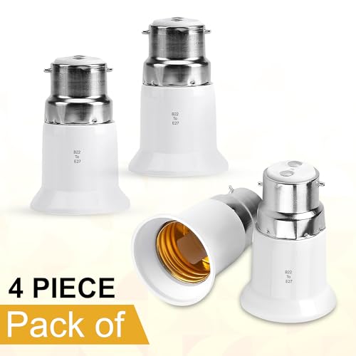 Image of GLUN LED Bulb Converter Holders (B22 Pin to E27 Ring), Pack of 4 White Bulb Pins Converter, for Office, Basement, Room, & Home Use