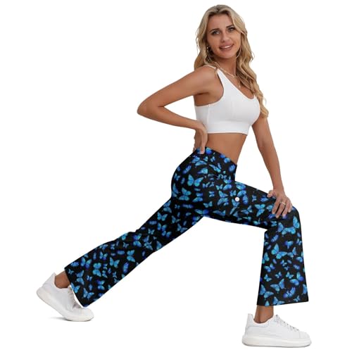 Women's Flare Bell Bottom High Waist Pants Stretch Bootcut Trouser with Pocket4