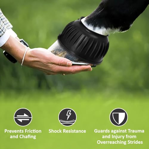 Image of HILASON Western Horse Rubber PVC Ribbed Double Hook and Loop Bell Boots Training Protective Shock Absorbing Leg