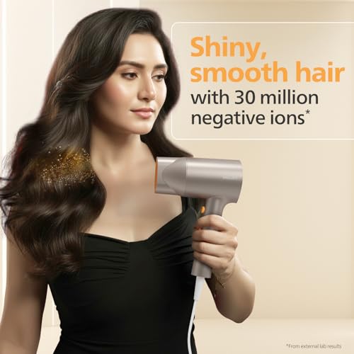 Image of Philips India's No.1 Hair Styling Brand - Glass like Shine Hair Dryer | 1600W | 4 Heat x Speed Modes | 30M Negative ions | Travel-Friendly | For Indian Hair | Gifts for Men | BHD321