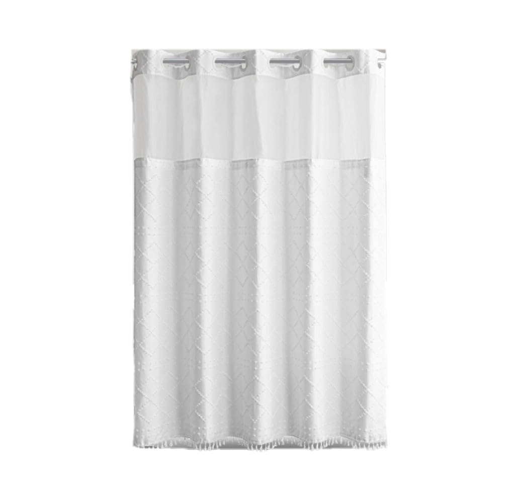 No Hook Washable Shower Curtains Double Layers for Bathroom, Hotel Style with with See Through Top Window (White, 71" W x 84" H)