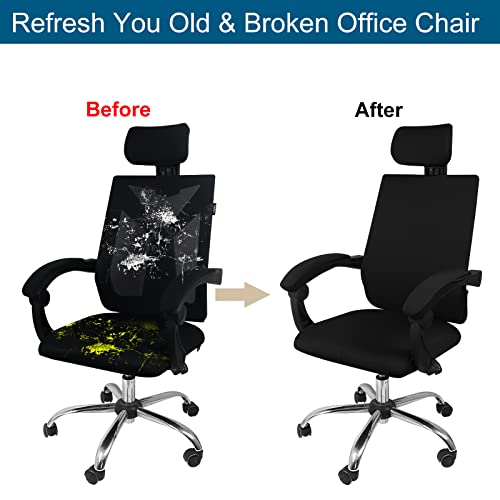 Womaco Office Chair Cover, Stretch Ergonomic Computer Desk Chair Covers With Armrest & Headrest Covers, Universal Spandex Desk Chair Covers Modern Simplism Style High Back Boss Chair Slipcover (Black) #TOP4