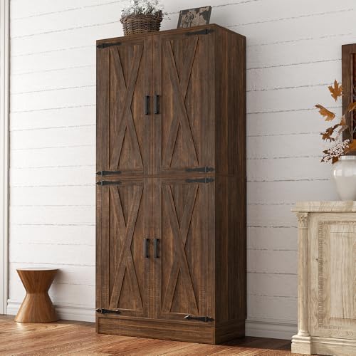 Unikito 71" Farmhouse Kitchen Pantry Storage Cabinet with Barn Doors,