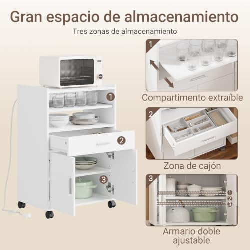 Mueble auxiliar de cocina blanco para microondas con balda regulable 5