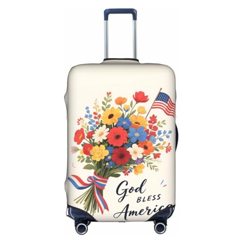 Travel Luggage Cover 4th Of July Watercolor Flowers God Bless America Independence Day Fashion Washable Baggage Suitcase Protector Fit For Luggage X-Large
