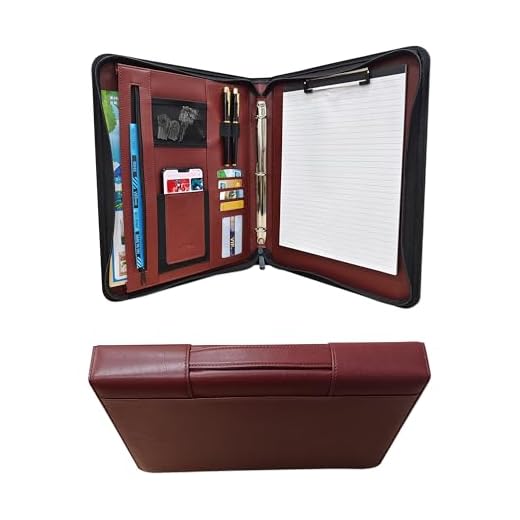 WEYEAH Pasta Executiva De Couro Sintético Com Alça, Pasta Executiva Com Zíper, Pasta De 3 Argolas E Bloco De Notas, Pasta Organizadora De Documentos Para Homens E Mulheres (Marrom)