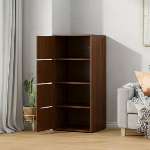 Image of 4-Door Morden Wooden Collapsible Wardrobe for Storage /Space Saving Wooden Wardrobe with Doors /Collpsible Storage Organiser /Living Room - (Walnut, 4 Layer)