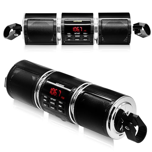 purevox Waterproof Bluetooth Motorcycle ATV Stereo Speakers Soundbar 7/8-1.25 in. Handlebar Mount MP3 Music Player Audio Amplifier System, AUX-in, USB, microSD, FM Radio (Black)