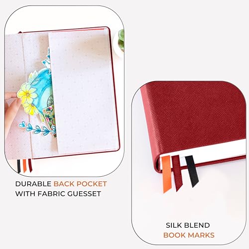 Image of NEORAH -A5 DOTTED | 368 Pages - 110 Gsm |PAGE A DAY JOURNAL (21x14.8 cm)-Hardcover Dot Grid Notebook |Back Pocket |3 Silk Book Mark - Completely HANDMADE for Journaling,writing- RED
