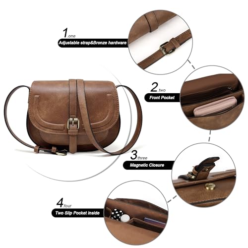 Image of AFKOMST Crossbody Bags for Women,Small Saddle Purse and Boho Cross Body Handbags,Vegan Leather