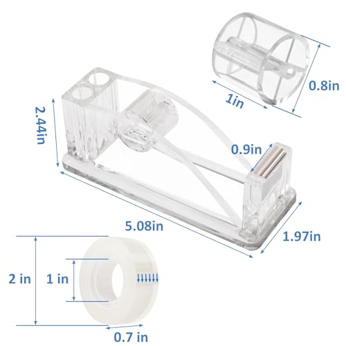 Image of Transparent Acrylic Tape Dispenser, Non-Skid | Clear Tape Dispensers Bulk, Tape Cutter Holder for Office, Home, School Use