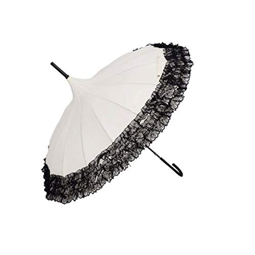 ストレートバー半自動ロングハンドルフック雨ギアレディーサンシェードUnbrellas女性の日傘のためのプリンセスレースパゴダ傘 (Color : Creamy white)