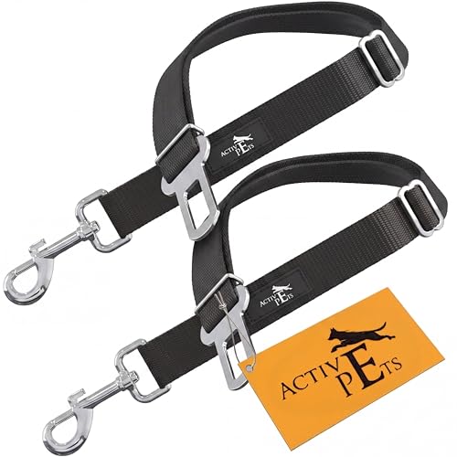 Image of Active Pets Dog Car Harness - Dog Seatbelts for Cars, Trucks, Travel - Tether Belt for Small & Large Dogs (Black, 2 Pack)