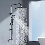 Duscharmatur Komplettset Regendusche mit Regendusche Duschkopf und Handbrause Dusche Komplett für BadzimmerHandbrause mit 3 Strahlarten Duschsystem ohne Armatur Schwarz